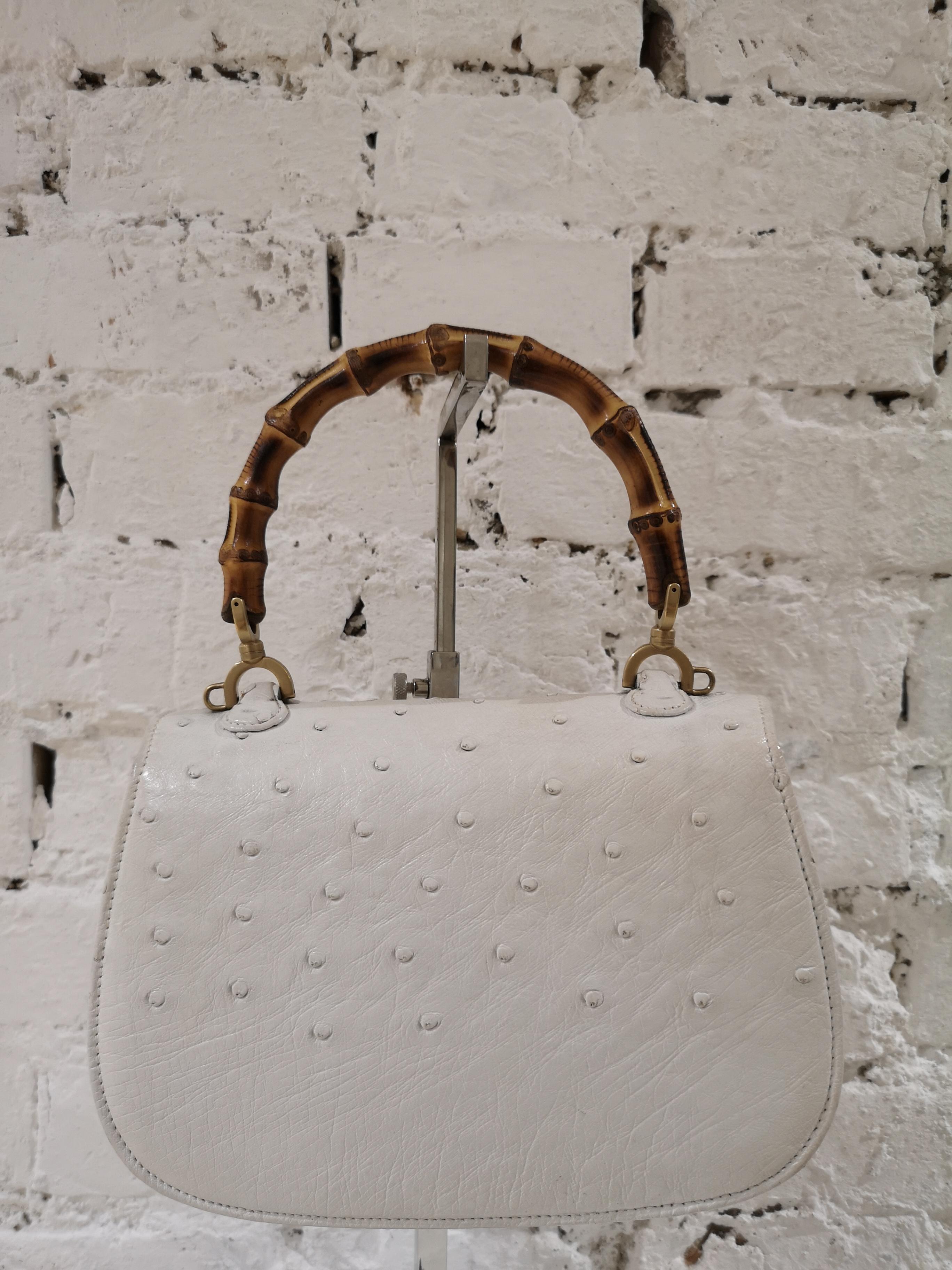 Gucci White Ostrich Leather Bamboo Bag 7