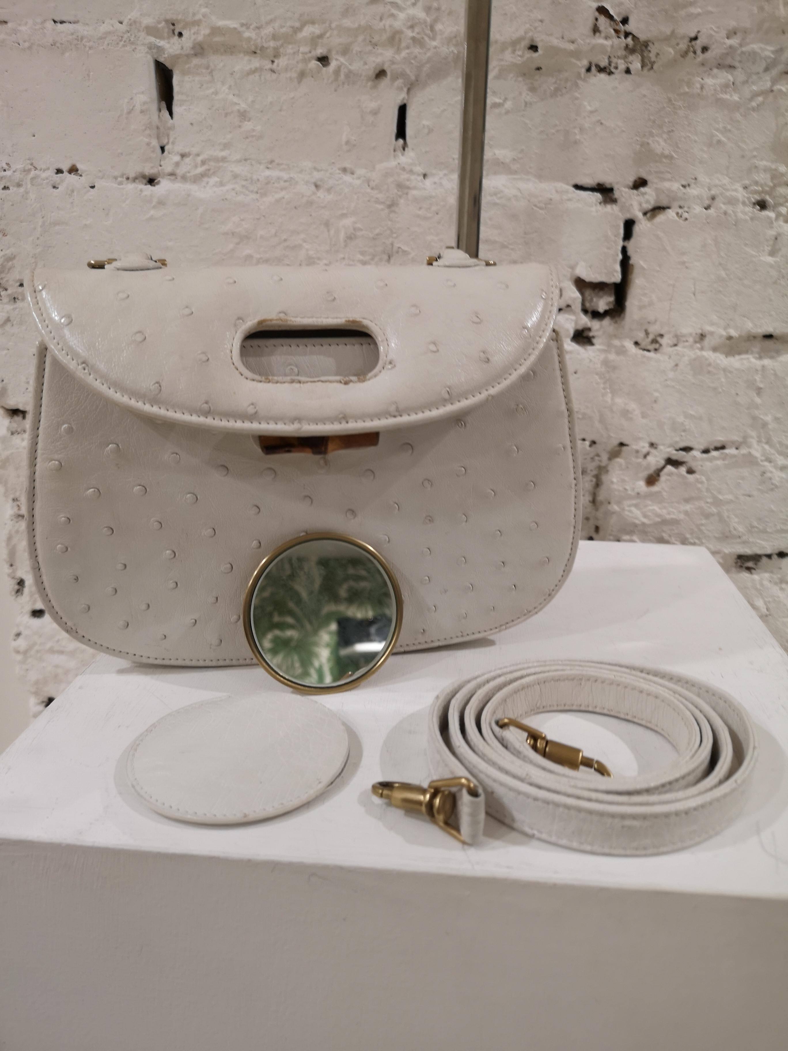 Gucci White Ostrich Leather Bamboo Bag 12