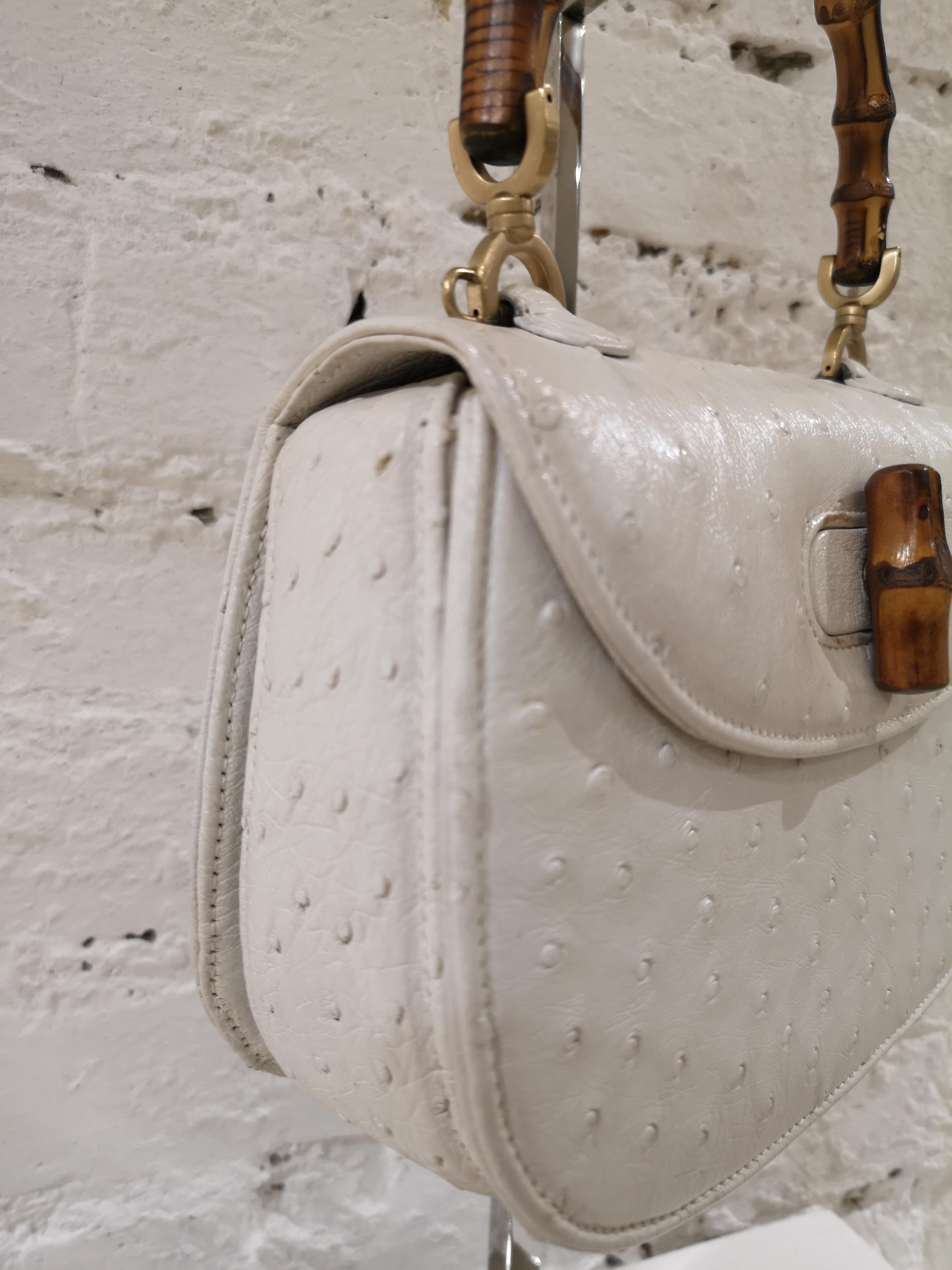 Women's Gucci White Ostrich Leather Bamboo Bag