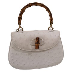 Gucci White Ostrich Leather Bamboo Bag