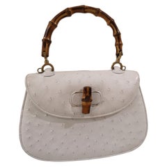 Retro Gucci White Ostrich Leather Bamboo Bag