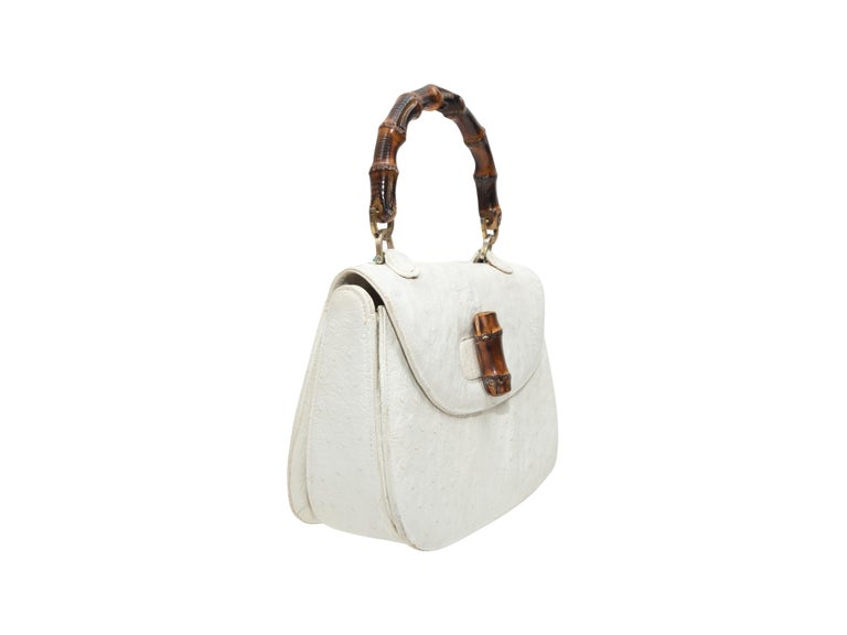 Gray Gucci White Ostrich Leather Handbag For Sale