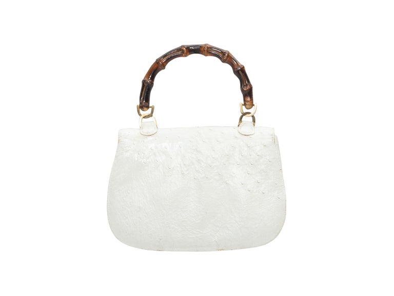 Gucci White Ostrich Leather Handbag In Good Condition For Sale In New York, NY