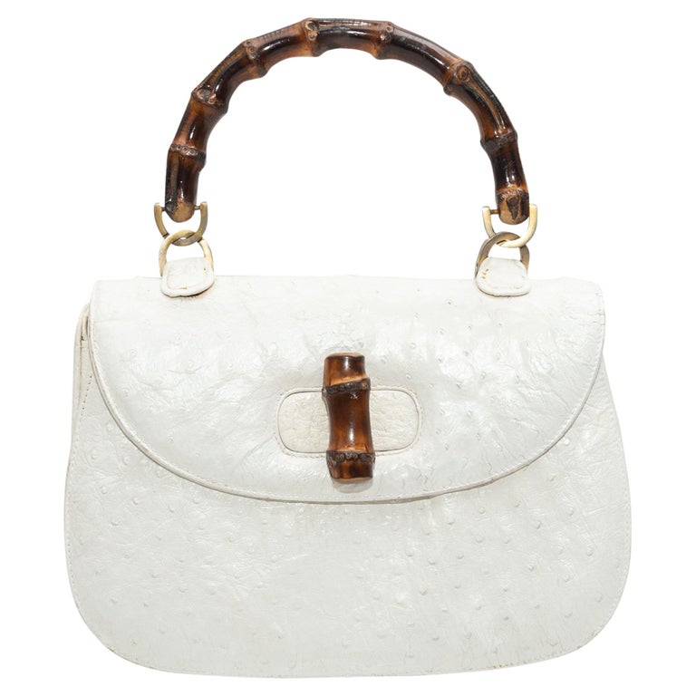 Gucci White Ostrich Leather Handbag For Sale