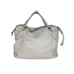 Gucci White Pebbled Leather Twill Top Handle Bag