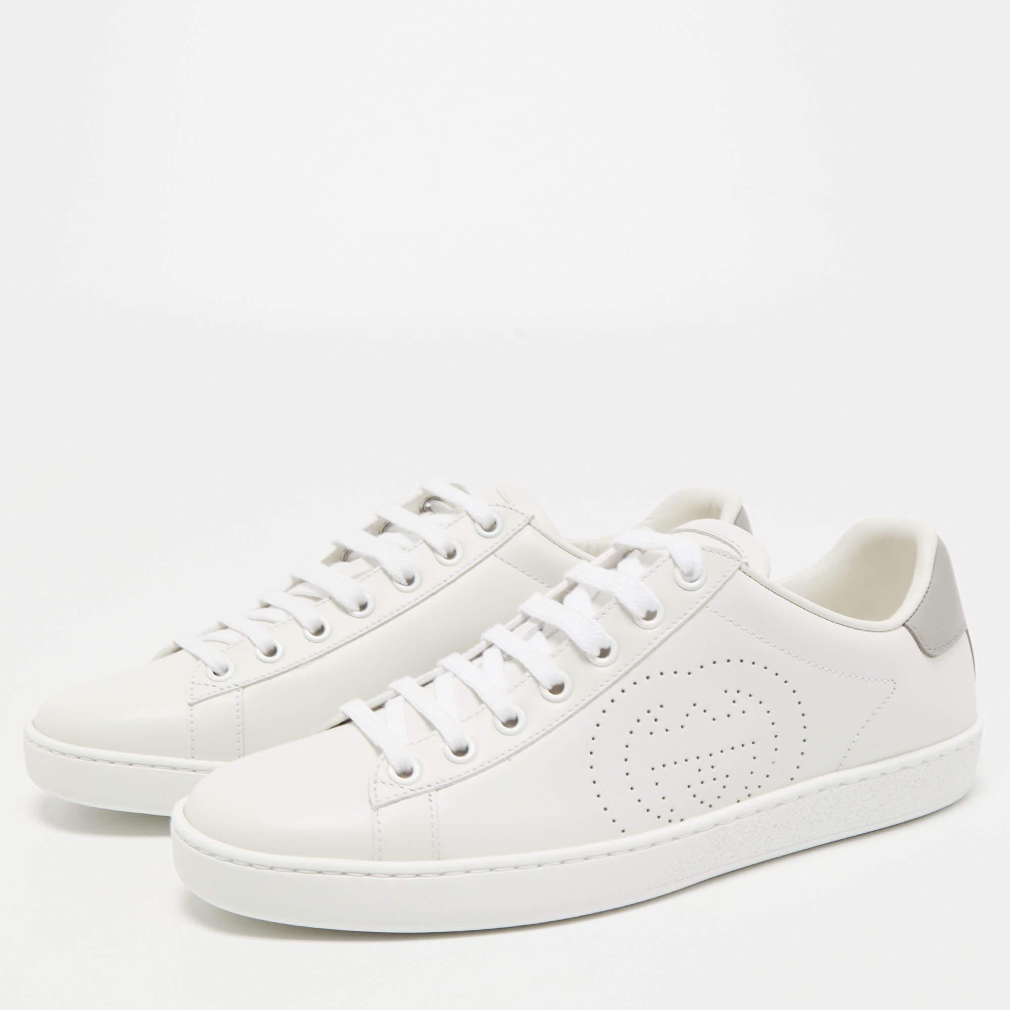 Gucci White Perforated Interlocking G Leather Ace Low Top Sneakers Size 37.5 In New Condition In Dubai, Al Qouz 2