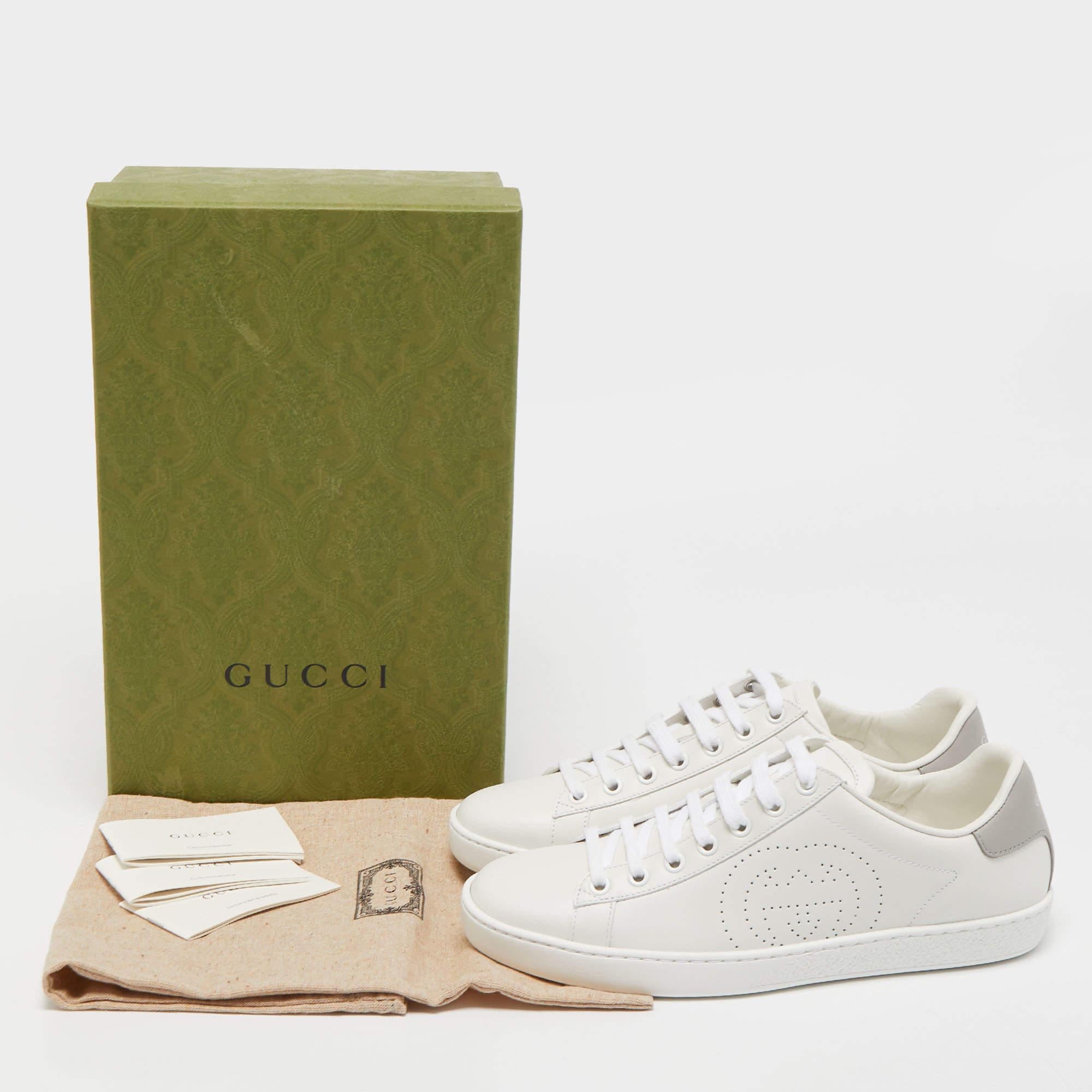 Gucci White Perforated Interlocking G Leather Ace Low Top Sneakers Size 37.5 1