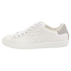 Gucci White Perforated Interlocking G Leather Ace Low Top Sneakers Size 37.5