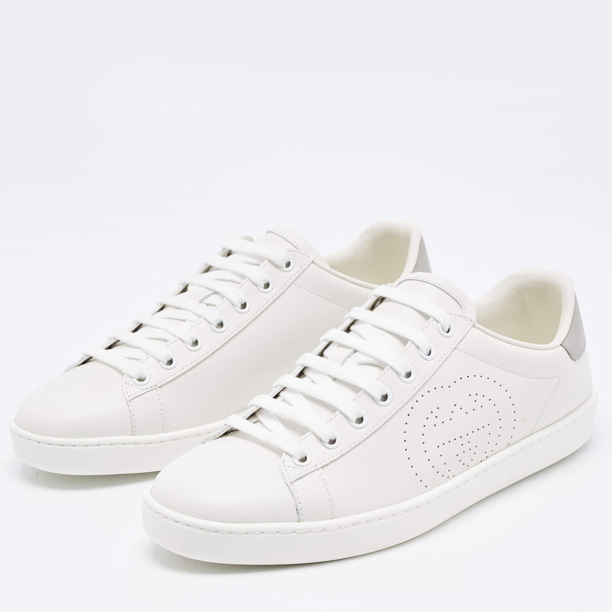 Gucci White Perforated Interlocking G Leather Ace Low Top Sneakers Size 38 4