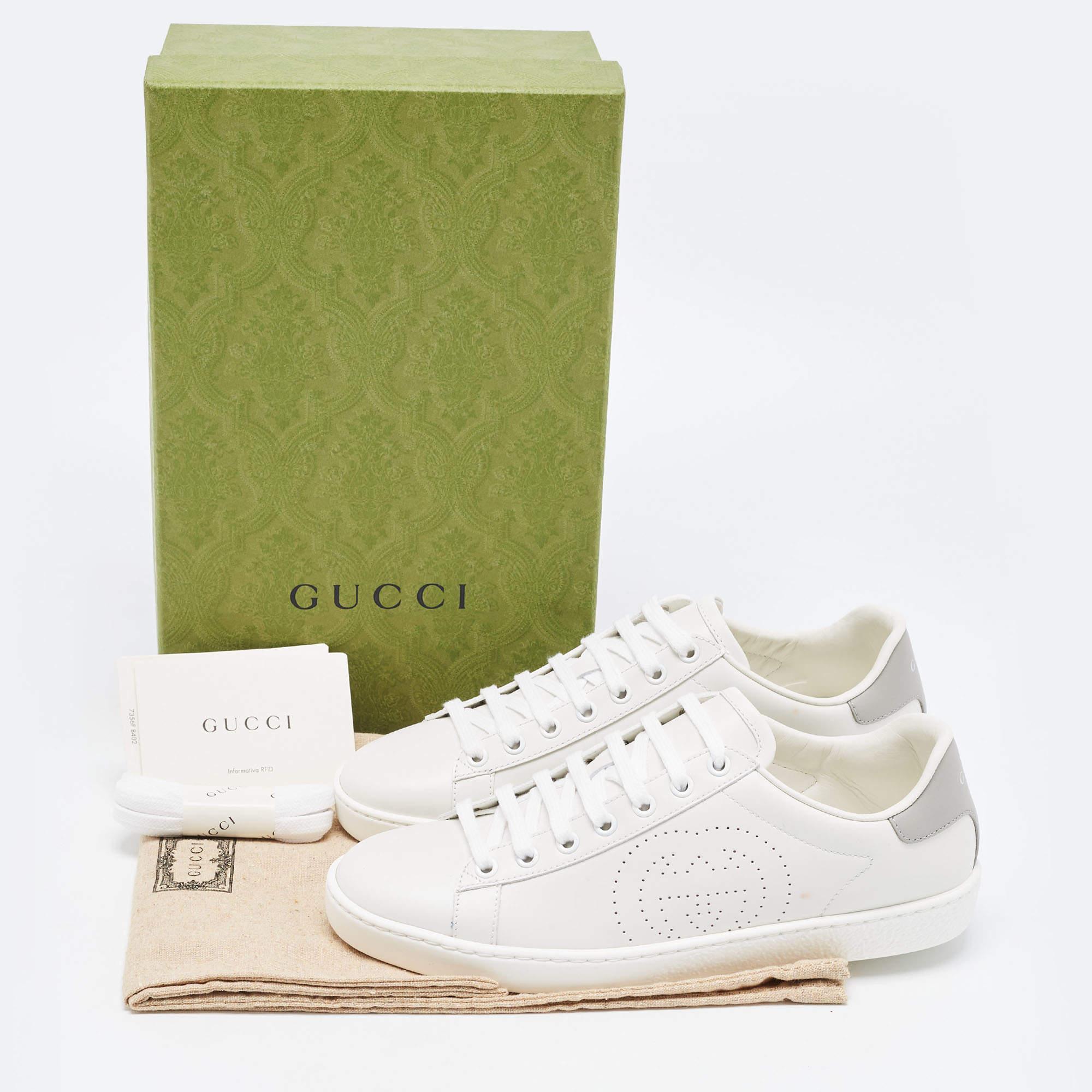 Gucci White Perforated Interlocking G Leather Ace Low Top Sneakers Size 38 5
