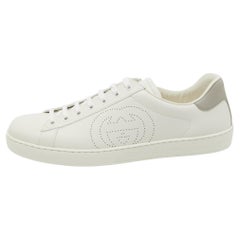 Gucci White Perforated Interlocking G Leather Ace Sneakers Size 44.5