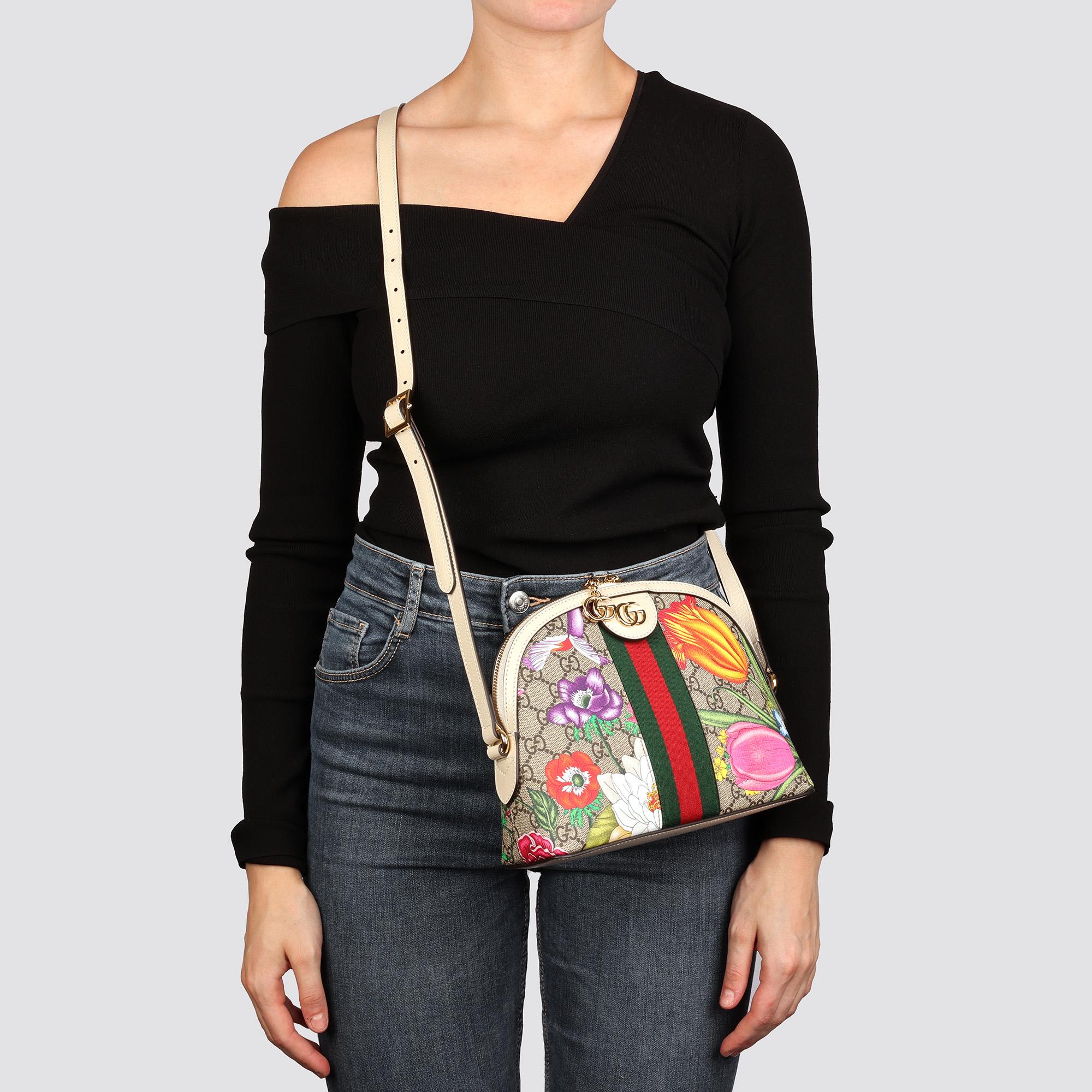 GUCCI White Pigskin Leather & GG Supreme Flora Canvas Small Orphidia Shoulder Ba 7