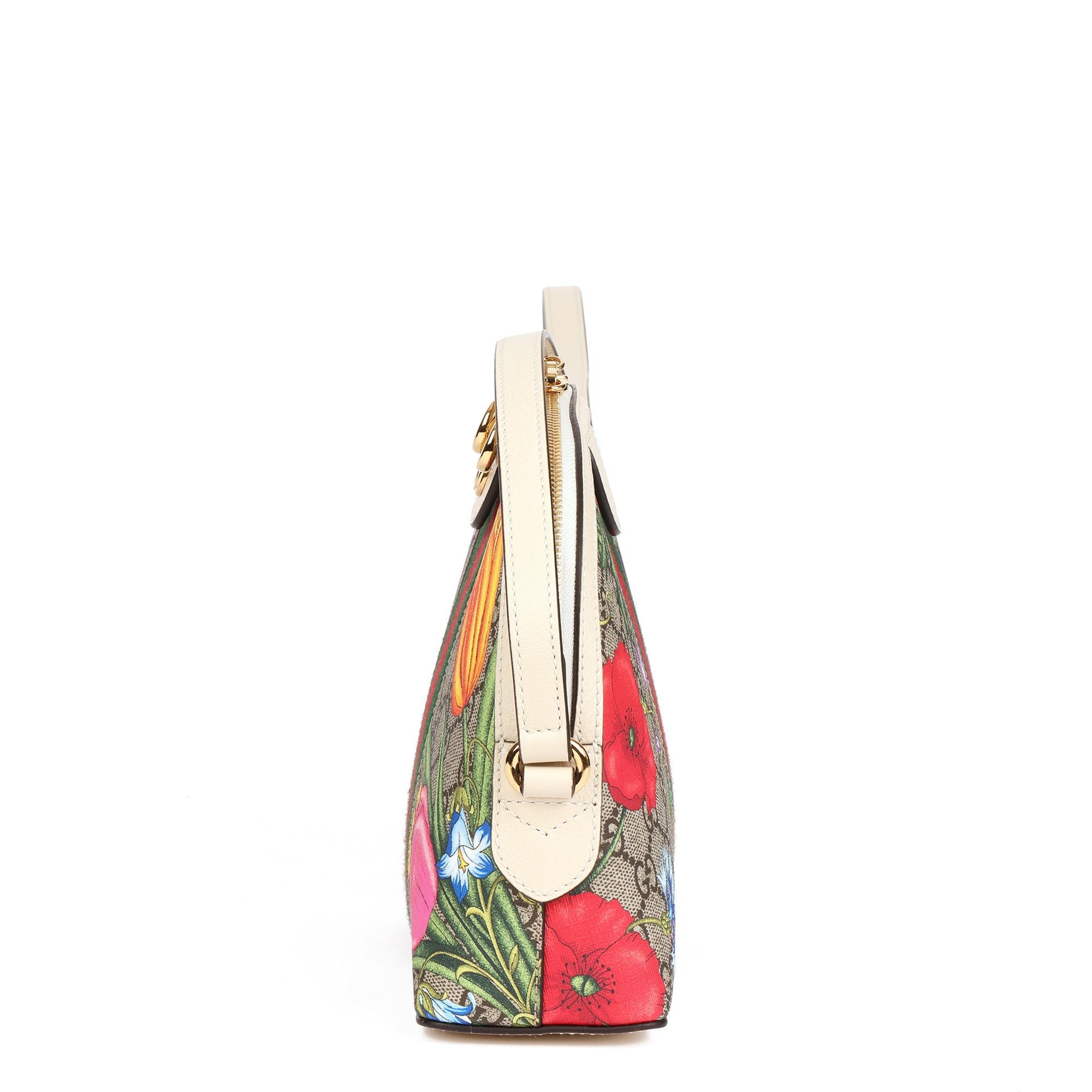 GUCCI White Pigskin Leather & GG Supreme Flora Canvas Small Orphidia Shoulder Ba In Excellent Condition In Bishop's Stortford, Hertfordshire