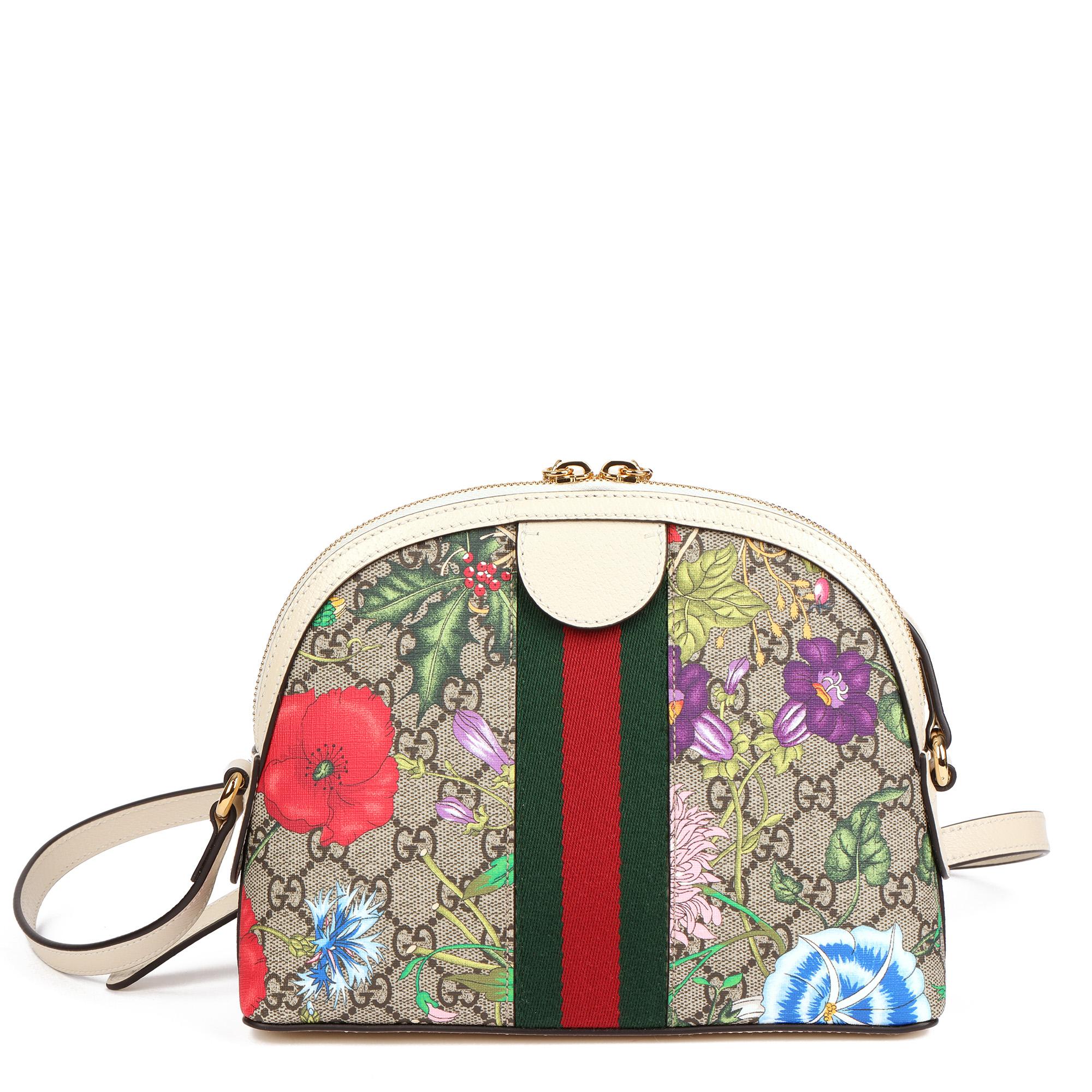 Women's GUCCI White Pigskin Leather & GG Supreme Flora Canvas Small Orphidia Shoulder Ba