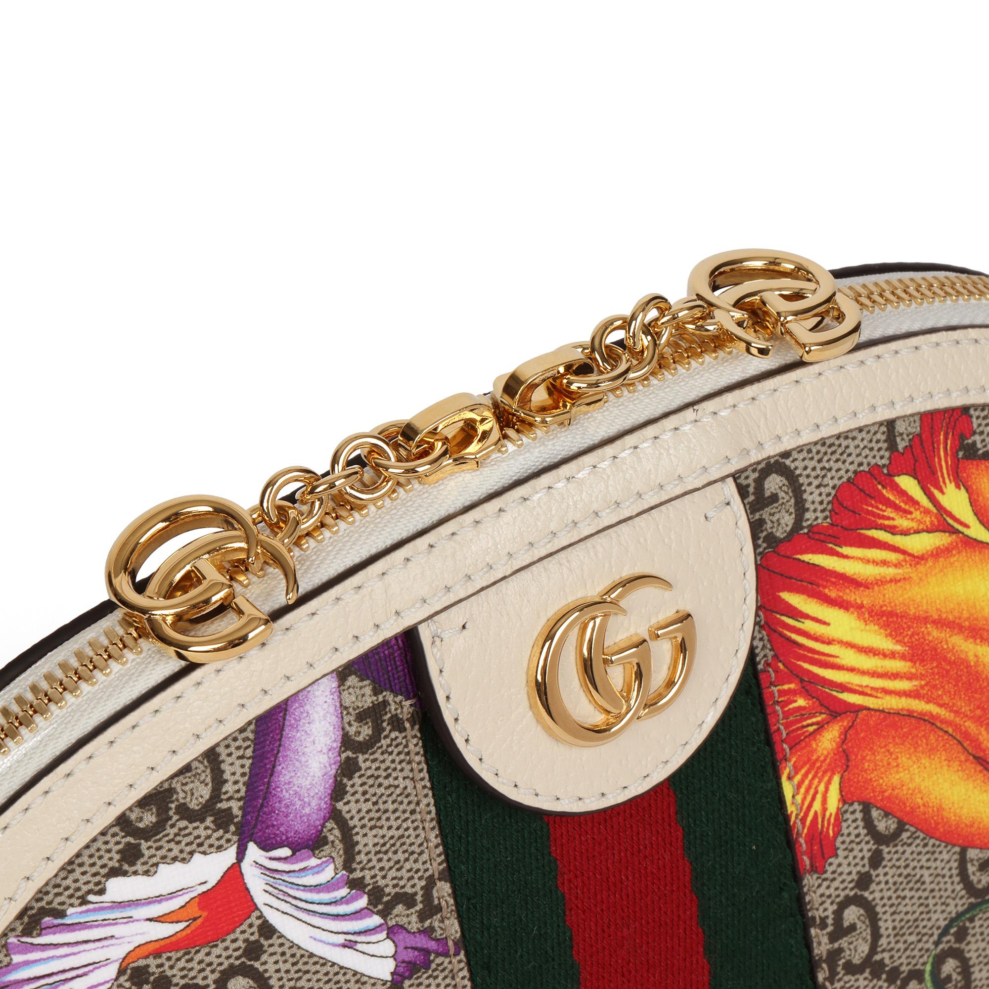 GUCCI White Pigskin Leather & GG Supreme Flora Canvas Small Orphidia Shoulder Ba 2