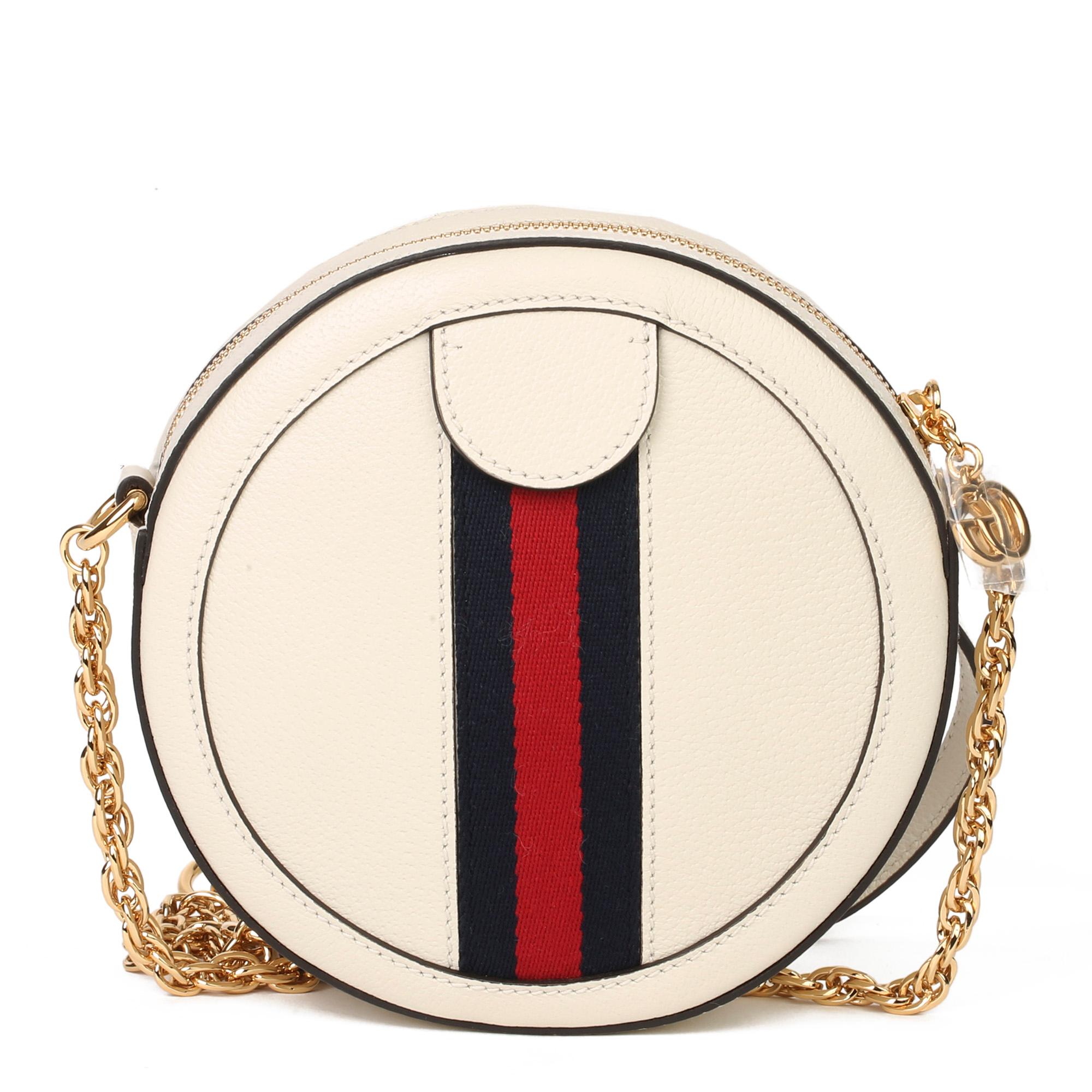 Gucci Weißes Schweinsleder Web Mini Runde Orphidia Umhängetasche Damen