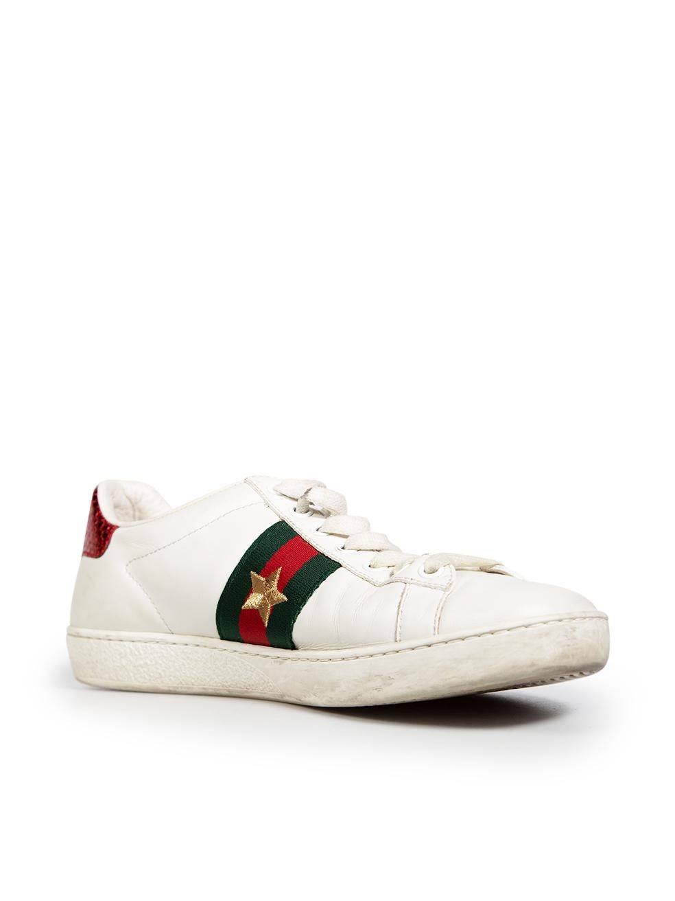 CONDITION is Good. General wear to trainers is evident. Overall discolouration to the midsoles both shoes, especially to the front, sides and laces. Creasing of leather to the upper of both shoes, scratches to the right side of the collar on the