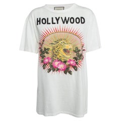 Gucci White Printed Cotton Applique Detail T-Shirt S