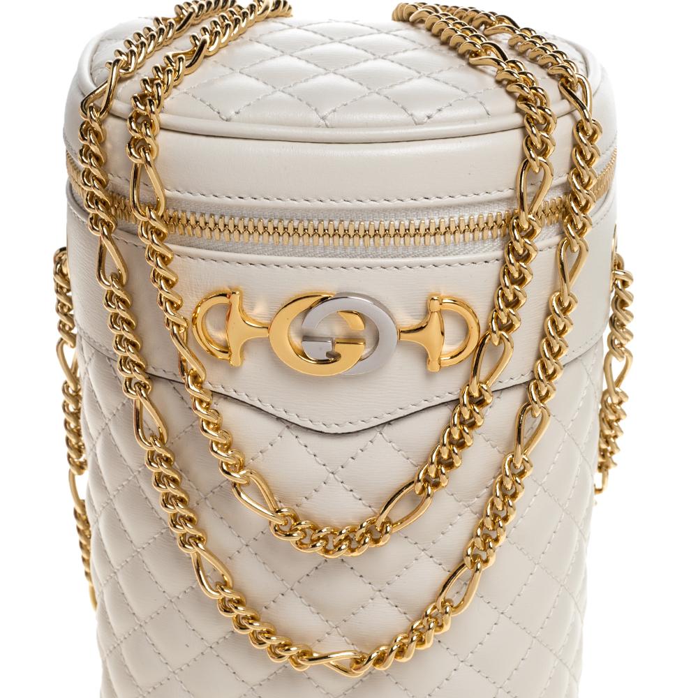 Women's Gucci White Quilted Leather Trapuntata Convertible Belt Bag