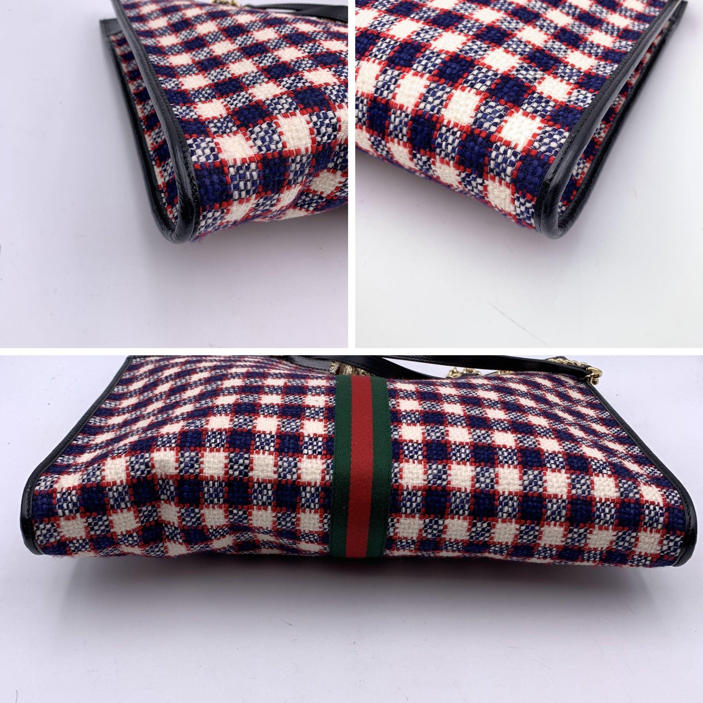 Gucci White Red Blue Rajah Checked Tweed Large Tote Shoulder Bag 1