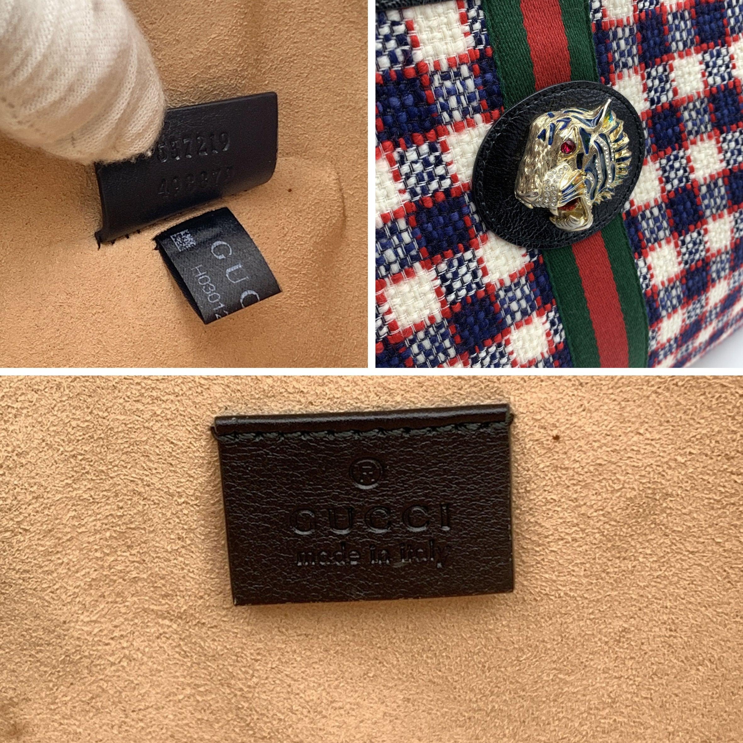Gucci White Red Blue Rajah Checked Tweed Large Tote Shoulder Bag 3