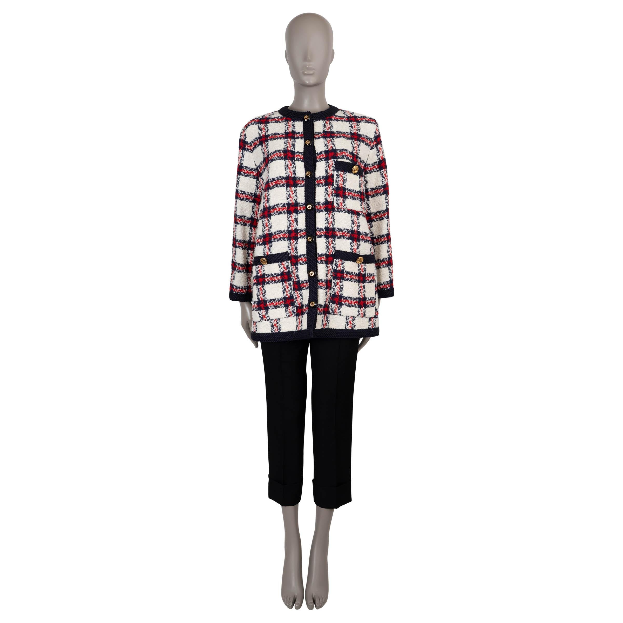 GUCCI blanc rouge bleu blanc laine mélangée 2022 CHECK TWEED Veste 42 M Pour femmes en vente