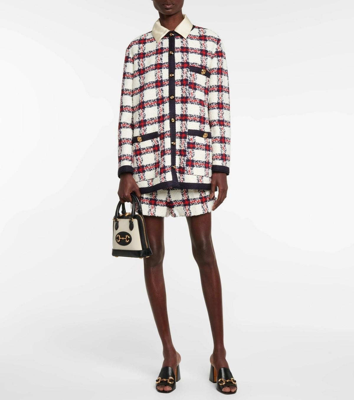 GUCCI blanc rouge bleu blanc laine mélangée 2022 CHECK TWEED Veste 42 M en vente 3