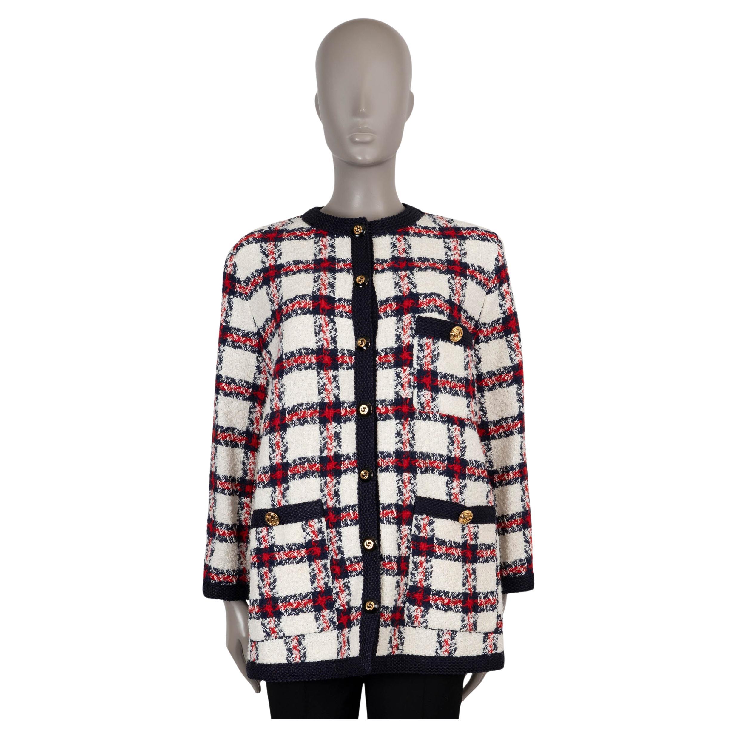GUCCI blanc rouge bleu blanc laine mélangée 2022 CHECK TWEED Veste 42 M