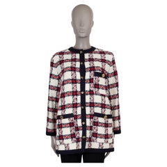 GUCCI blanc rouge bleu blanc laine mélangée 2022 CHECK TWEED Veste 42 M