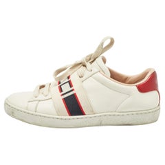 Gucci White/Red Leather Ace Gucci Band Low Top Sneakers Size 34
