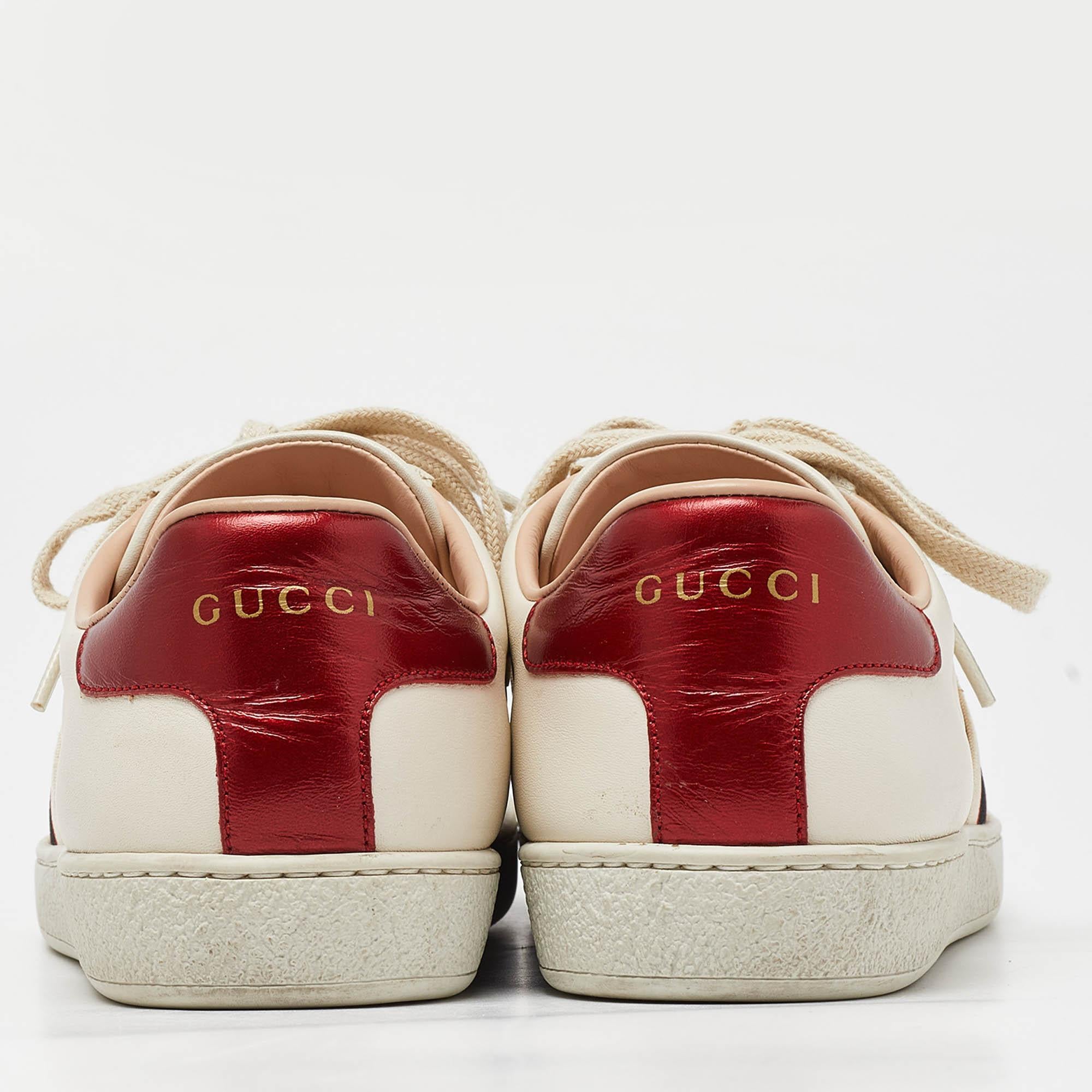 Women's Gucci White/Red Leather Ace Gucci Band Low Top Sneakers Size 37