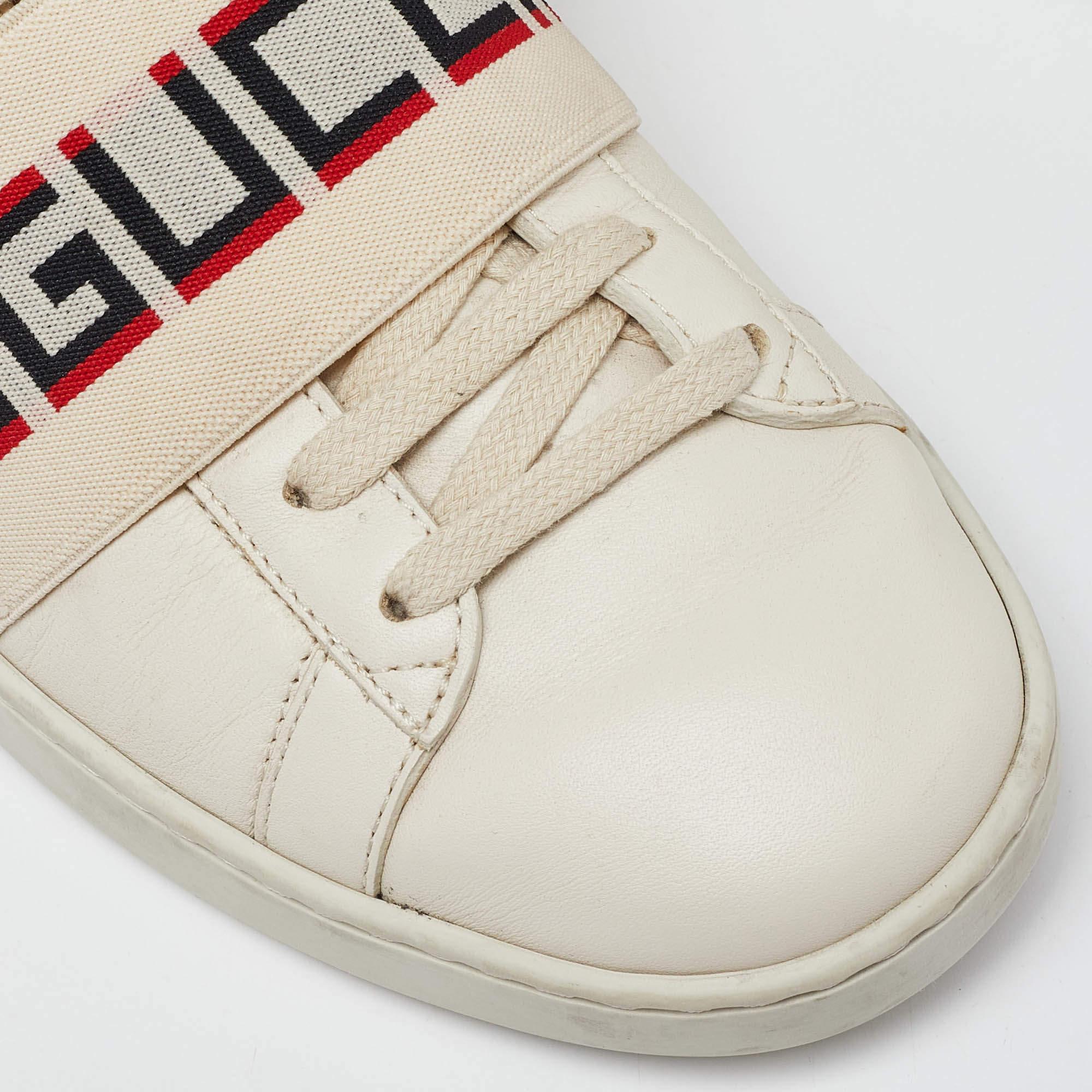 Gucci White/Red Leather Ace Gucci Band Low Top Sneakers Size 37 2
