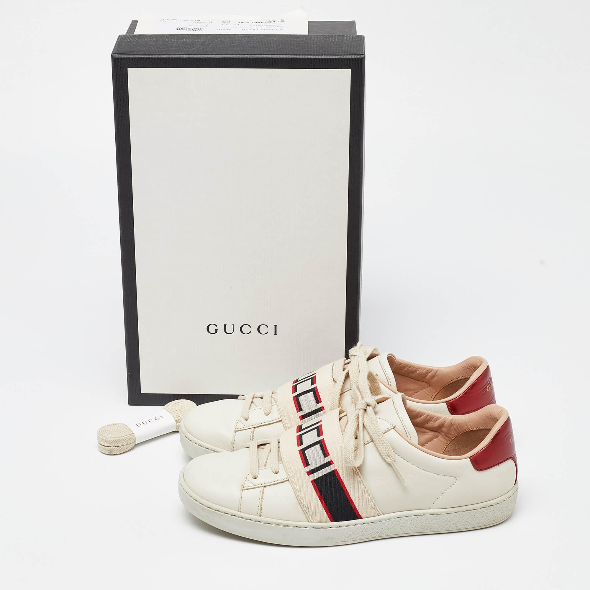 Gucci White/Red Leather Ace Gucci Band Low Top Sneakers Size 37 3