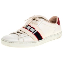 Gucci White/Red Leather Ace Gucci Band Low Top Sneakers Size 37.5