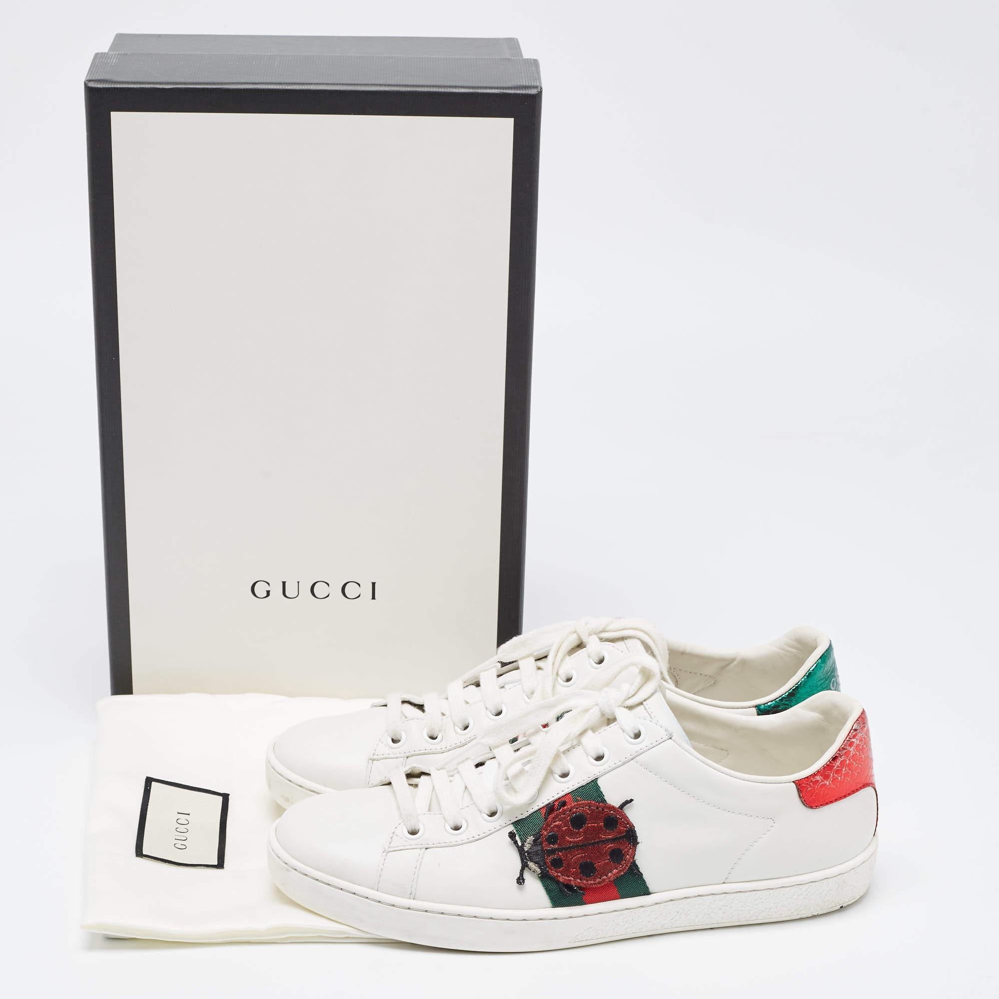 Gucci White/Red Leather and Snake Embossed Leather Ace Pineapple Sneakers Size 3 5