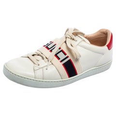 Gucci White/Red Leather Elastic Band Ace Low-Top Sneakers Size 37