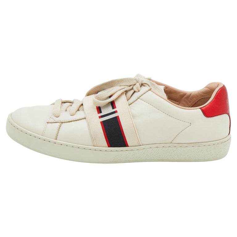 Gucci White/Red Leather Elastic Band Ace Low Top Sneakers Size 37 For Sale  at 1stDibs