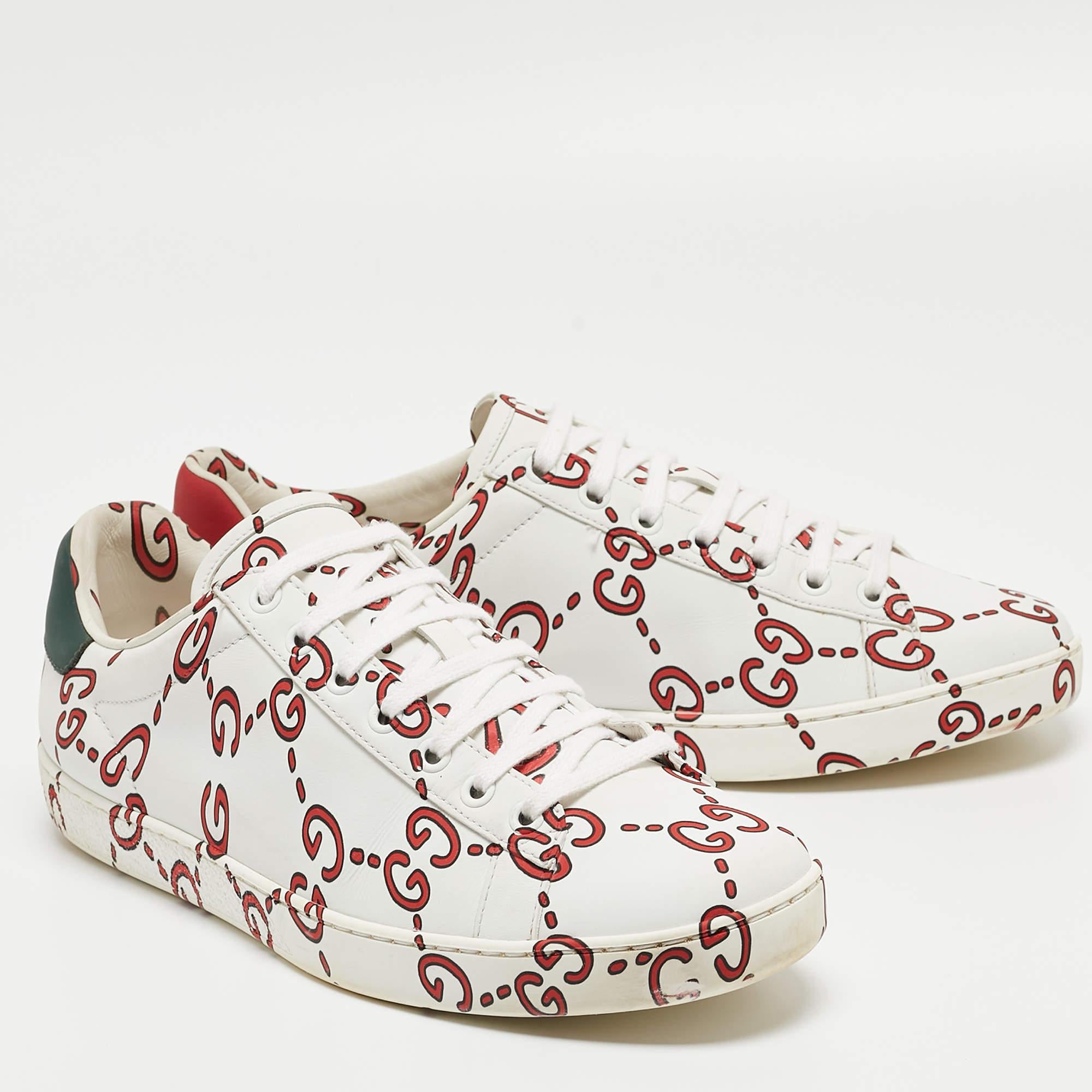 Women's Gucci White/Red Leather Ghost GG Ace Sneakers Size 40 For Sale