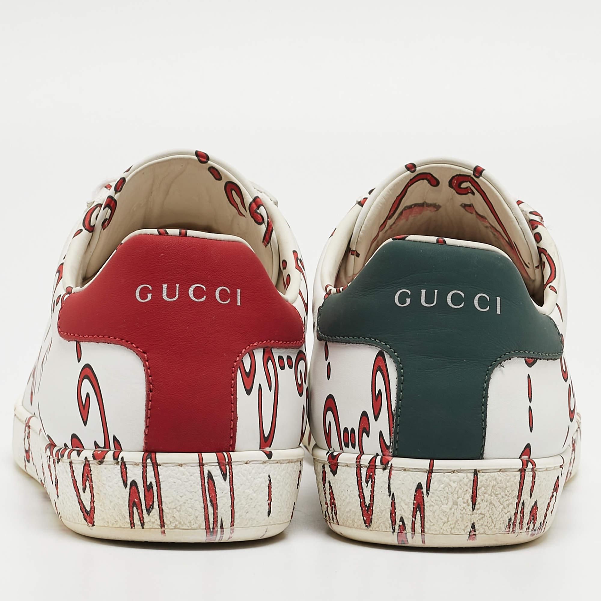 Gucci White/Red Leather Ghost GG Ace Sneakers Size 40 For Sale 2