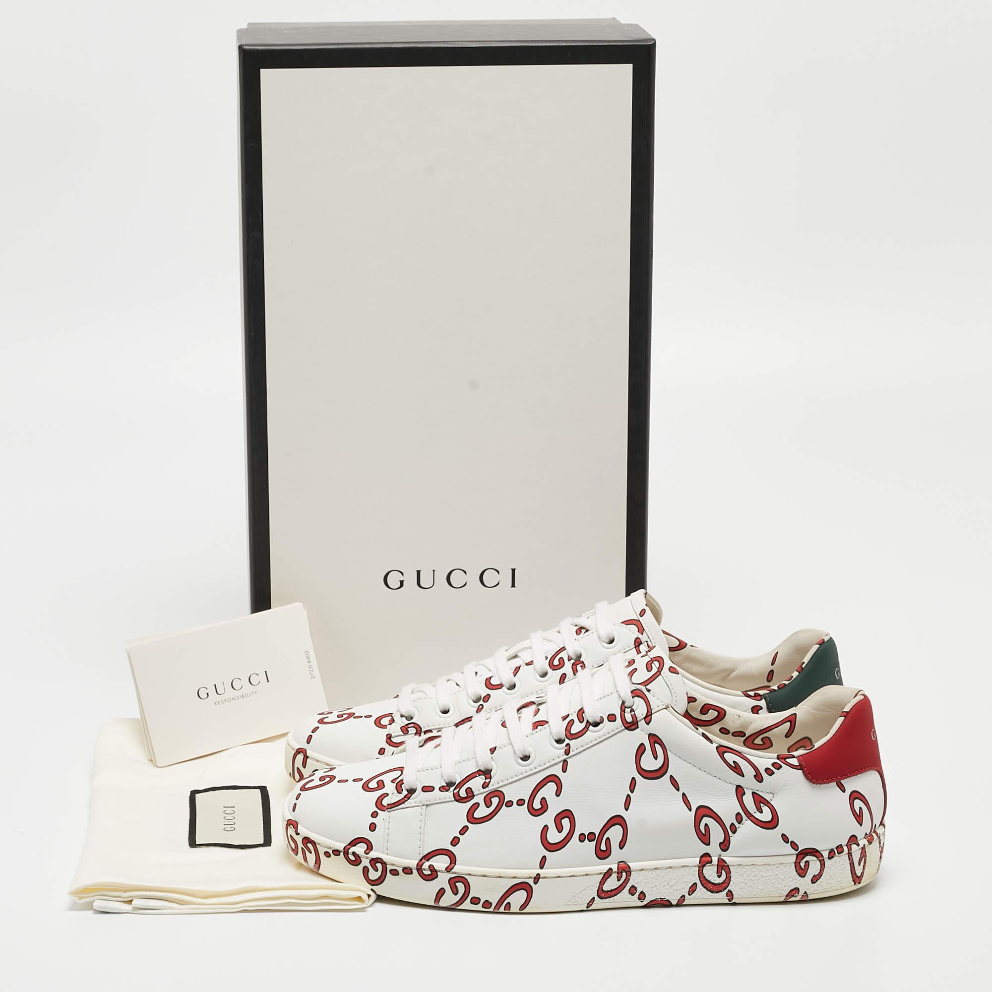 Gucci White/Red Leather Ghost GG Ace Sneakers Size 40 For Sale 5