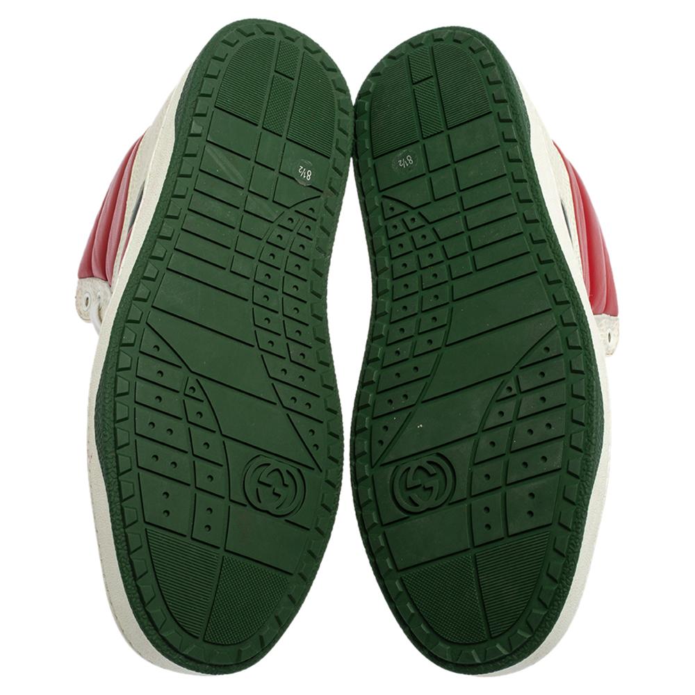 Gucci White/Red Leather New Praga Karibu High Top sneakers Size 42.5 In Good Condition In Dubai, Al Qouz 2