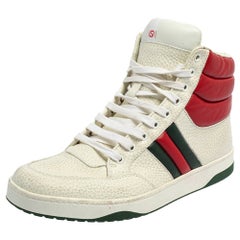 Gucci Weiß/Rot Leder Neu Praga Karibu High Top Turnschuhe Größe 42.5