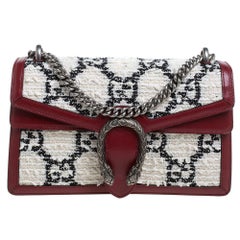 Gucci White/Red Tweed and Leather Small Dionysus Shoulder Bag