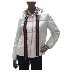 Gucci Gilet Puffer con colletto rosa bianco Sz. 42