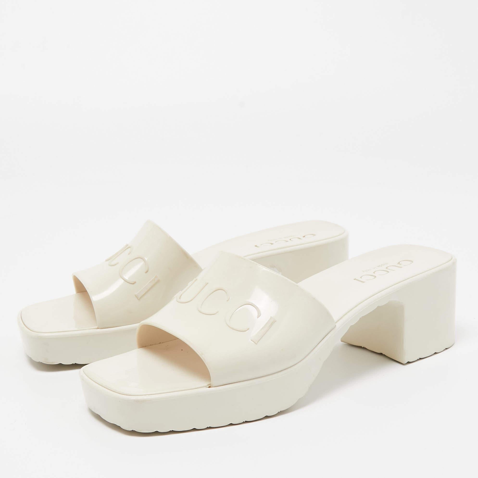 Gucci White Rubber Block Heel Slide Sandals Size 35 1