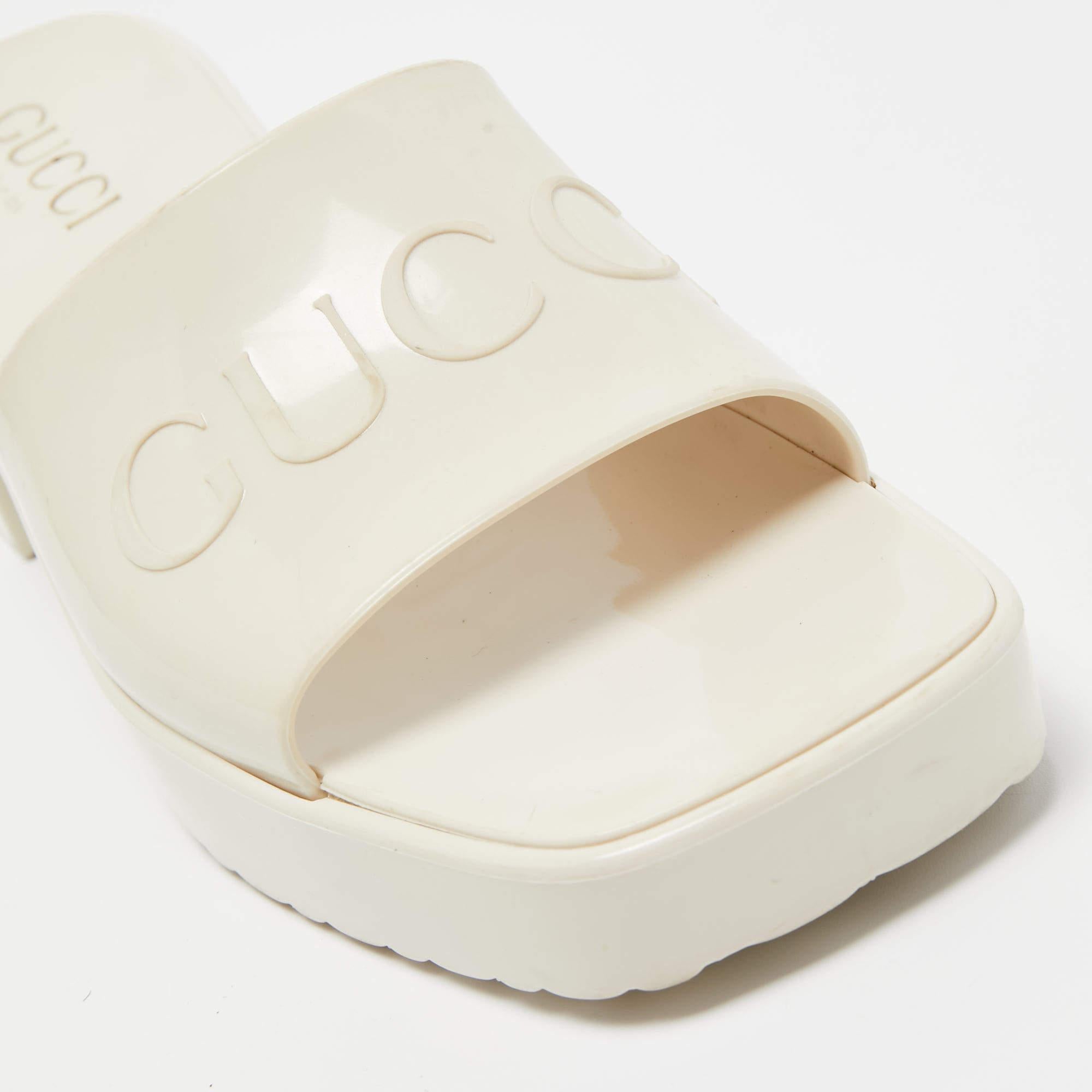 Gucci White Rubber Block Heel Slide Sandals Size 35 2