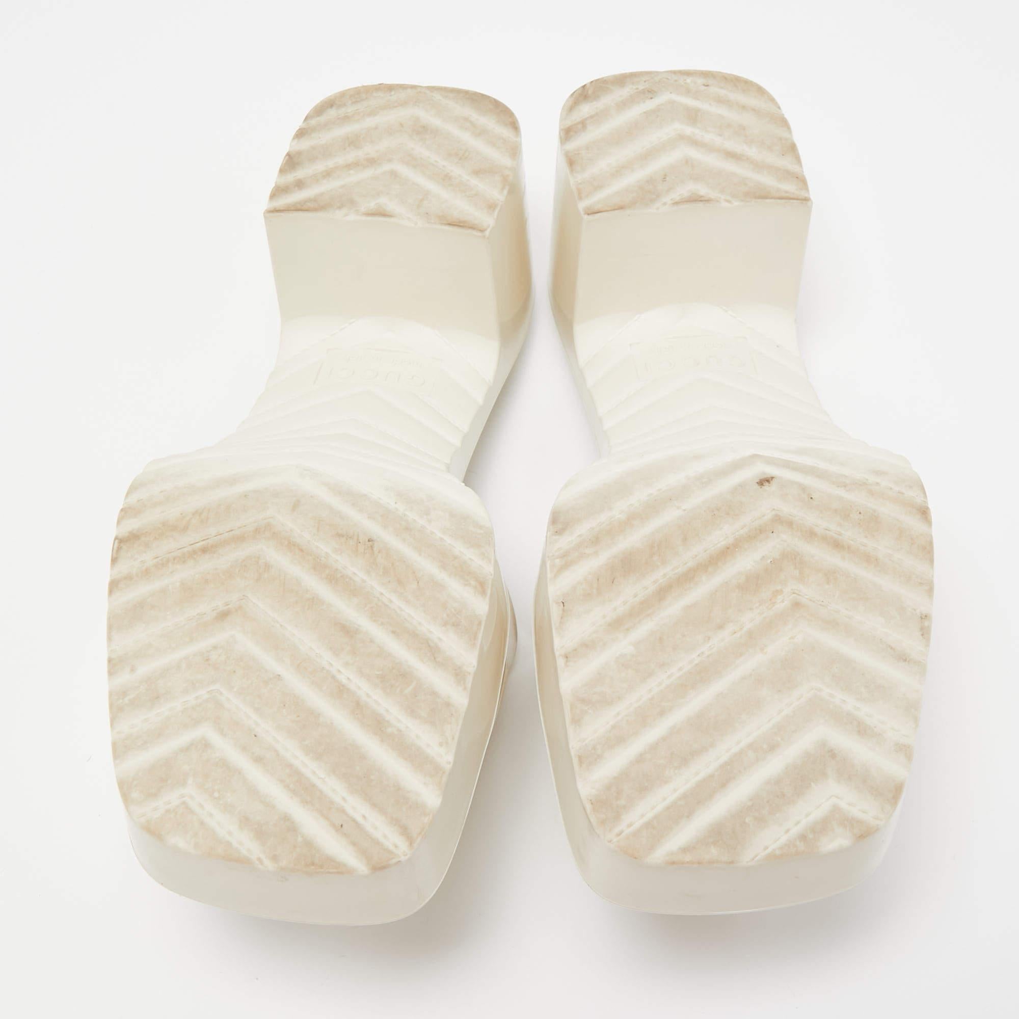 Gucci White Rubber Block Heel Slide Sandals Size 35 3