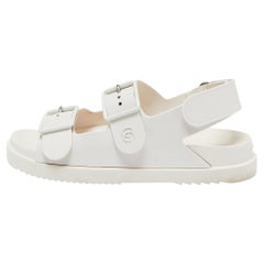 Gucci White Rubber Mini Double G Logo Dusty Ankle Strap Flat Sandals Size 38