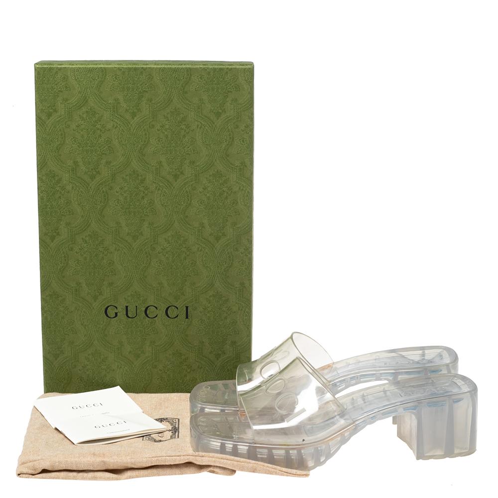 Women's Gucci White Rubber Platform Slide Sandals Size 37