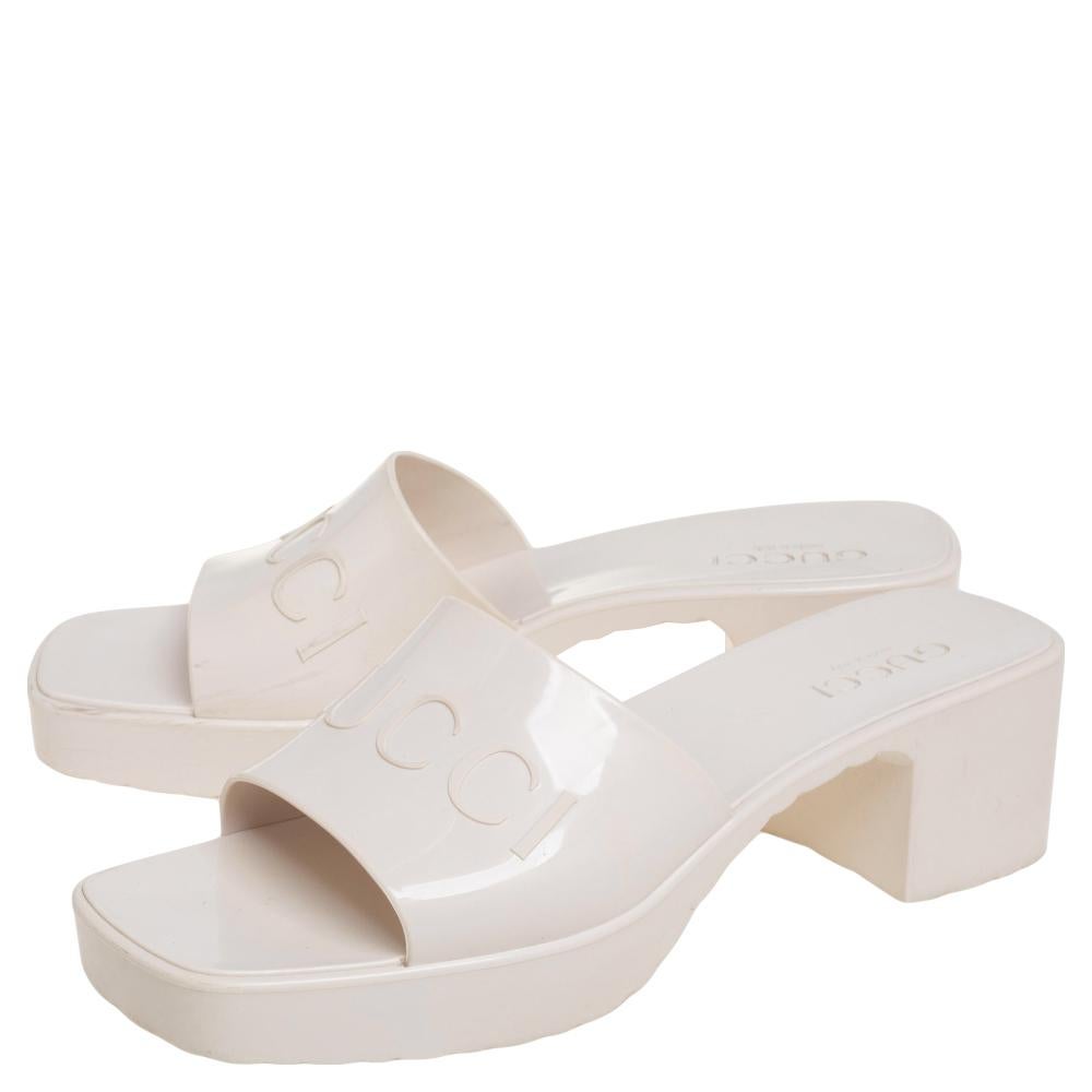 Gucci White Rubber Platform Slide Sandals Size 38 2